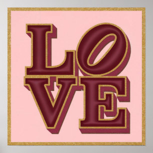 Póster AMOR Poster de Burgundy Gold Square