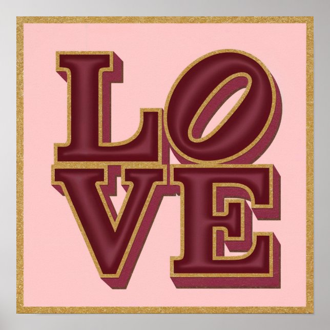 Póster AMOR Poster de Burgundy Gold Square (Frente)
