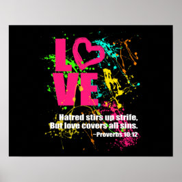 Póster Amor Proverbios Biblia Verse Neon Paint Splatt