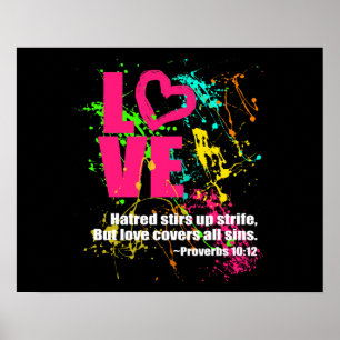 Póster Amor Proverbios Biblia Verse Neon Paint Splatt