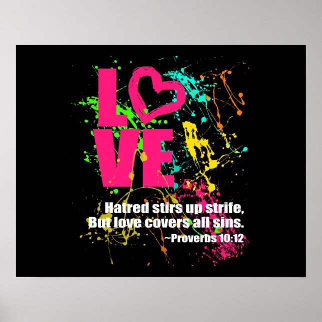 Póster Amor Proverbios Biblia Verse Neon Paint Splatt (Frente)