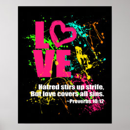 Póster Amor Proverbios Biblia Verse Neon Paint Splatt