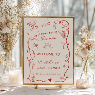 Póster Amor Rojo Retro en el aire bienvenida a la fiesta