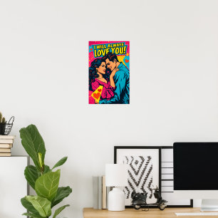 Póster Amor Romántico Pop Art Azul Magenta Amarillo
