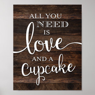 Póster AMOR RÚSTICO Y Rótulo DE CUPCAKE