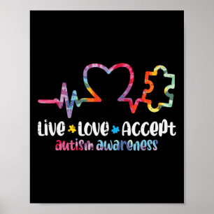 Póster Amor Vivo Acepta Autismo Conciencia Mamá Papá Homb