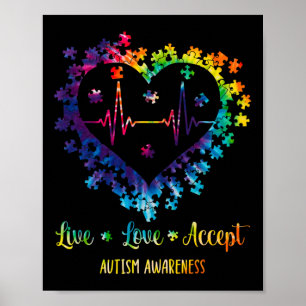 Póster Amor Vivo Acepta Autismo Concienciación Tejido Aut