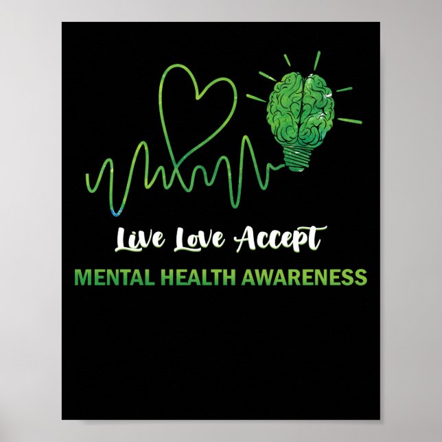 Póster Amor Vivo Acepte la Salud Mental Concienciación (Frente)