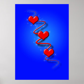 Póster Amor y corazones en azul