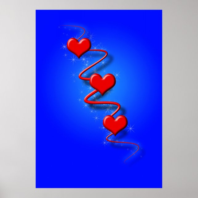 Póster Amor y corazones en azul (Frente)