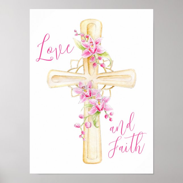 Póster Amor y fe de la acuarela floral (Frente)