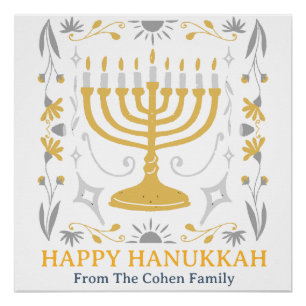 Póster Amor y luz Familia Hanukkah Happy simple