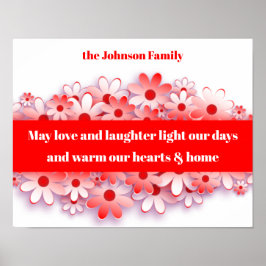 Póster Amor y risa calentan corazones y flores en casa