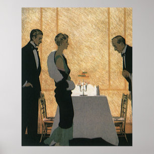 Póster Amor y romance vintage, cena de pareja elegante