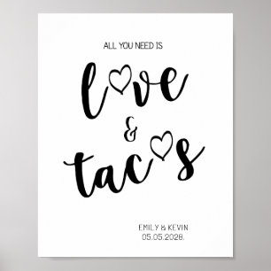 Póster Amor y tacos firman tableta de tabletop con caball