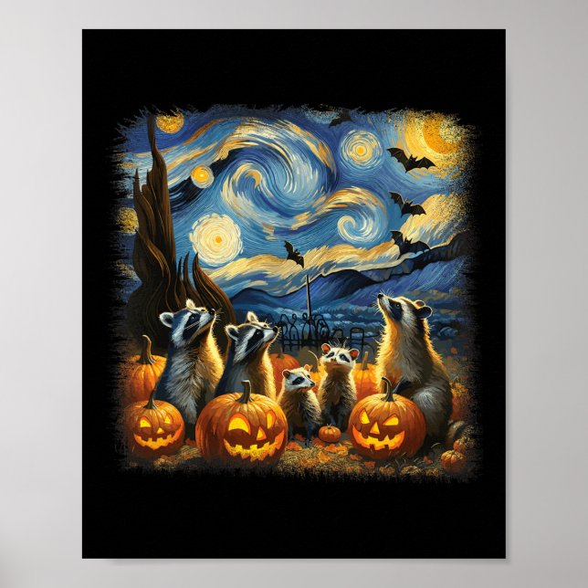 Póster &amp; Possum Halloween Cae Noche Starry Van Gogh (Frente)