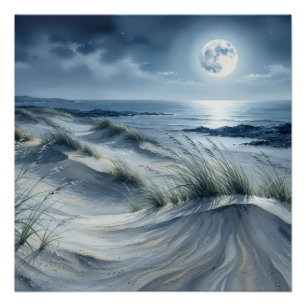 Póster Ampliación de foto de luna sobre mar en calma