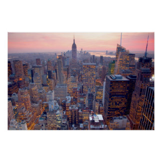 Póster Amplias vistas de Manhattan al atardecer