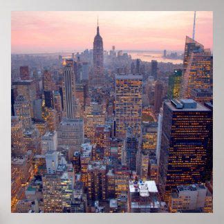 Póster Amplias vistas de Manhattan al atardecer