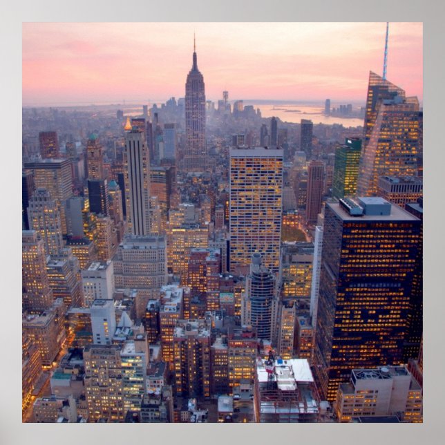 Póster Amplias vistas de Manhattan al atardecer (Frente)