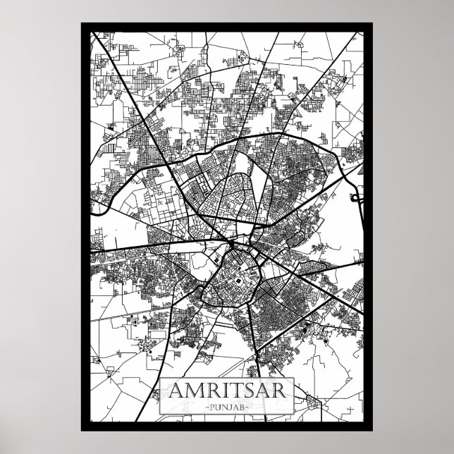 Póster Amritsar Punjab City Map (Frente)