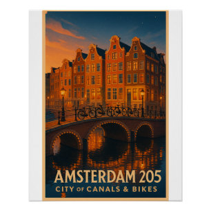 Póster Amsterdam 2025 - Ciudad de Canales y Bicicletas