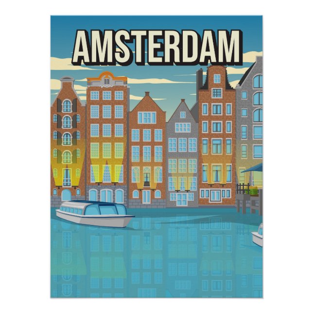 Póster Amsterdam Canal House Art Print Netherlands Travel (Anverso)