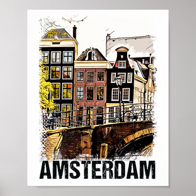 Póster Ámsterdam City Streets Viajes de época (Frente)