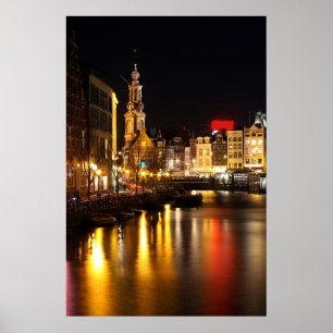 Póster Amsterdam en la noche en Amsterdam Países Bajos