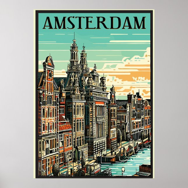 Póster Ámsterdam, Holanda, afiche de viajes (Frente)