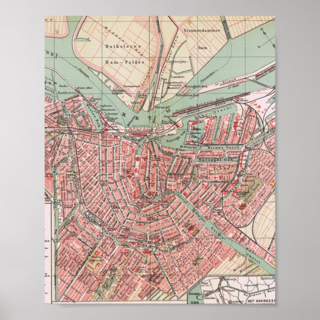 Póster Ámsterdam, mapa de la ciudad, afiche de época (Frente)