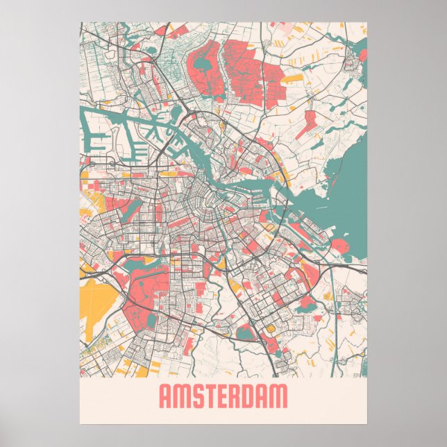 Póster Ámsterdam - Mapa neerlandés de la ciudad de Chalk (Frente)