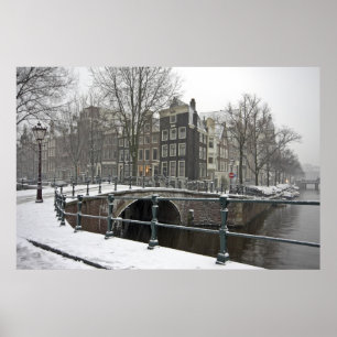 Póster Ámsterdam nevada en los Países Bajos en invierno