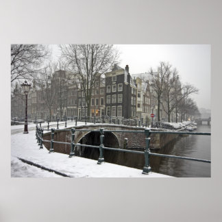 Póster Ámsterdam nevada en los Países Bajos en invierno