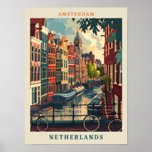 Póster Amsterdam Países Bajos Art Eegant Vintage Travel