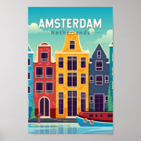 Amsterdam Países Bajos Colorful Houses Retro de vi