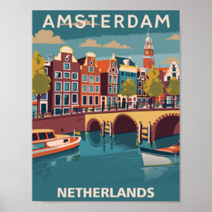 Póster Amsterdam Países Bajos Vintage Famage Travel Place