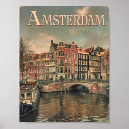 Póster Amsterdam Países Bajos Vintage Famage Travel Place