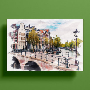 Póster Ámsterdam, Países Bajos Watercolor Souvenir Art
