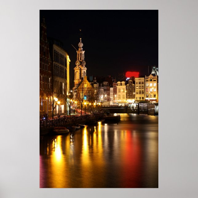 Póster Ámsterdam por la noche en Ámsterdam Países Bajos (Frente)