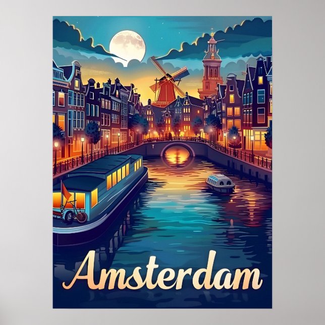 Póster Ámsterdam por noche (Frente)