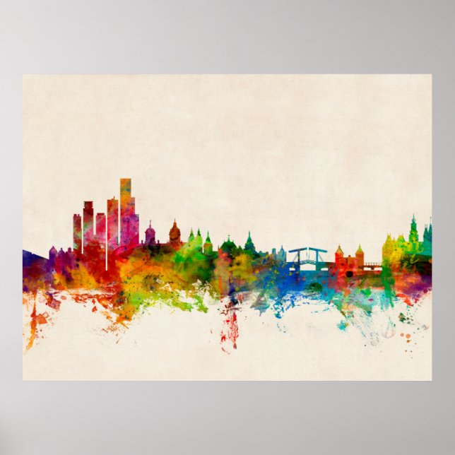 Póster Amsterdam Skyline Países Bajos (Frente)