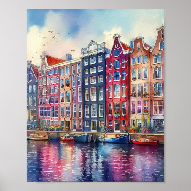 Póster Ámsterdam Watercolor (Frente)