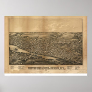 Póster Ámsterdam y Port Jackson 1881, Mapa Panorámico NY