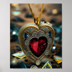 Póster Amulet de corazón con joyas
