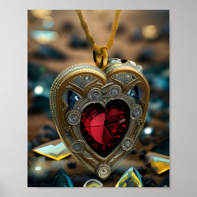 Póster Amulet de corazón con joyas (Frente)