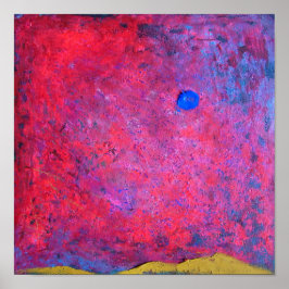 Póster An abstract painting of a blue sun and a red sky.