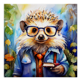 Póster an intelligent watercolor Hedgehog