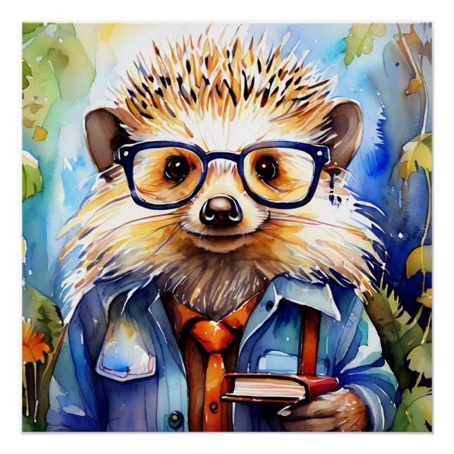 Póster an intelligent watercolor Hedgehog (Anverso)