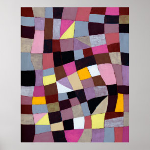 Póster An irregular grid painting, with violets and yello